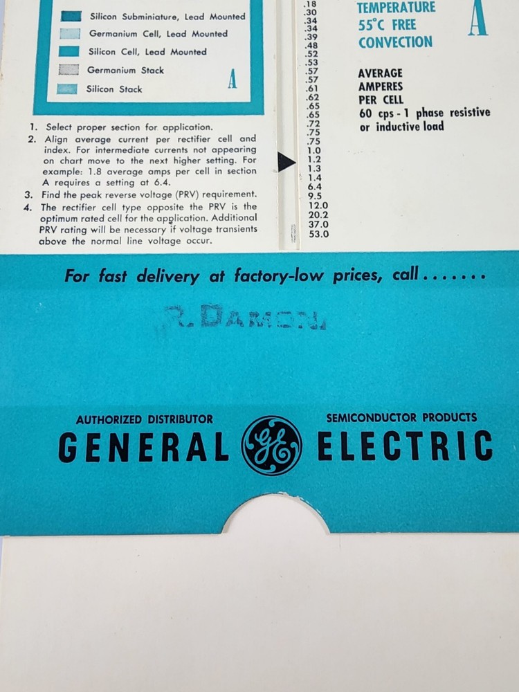 1960s General Electric GE Rectifier Selection Slide Chart