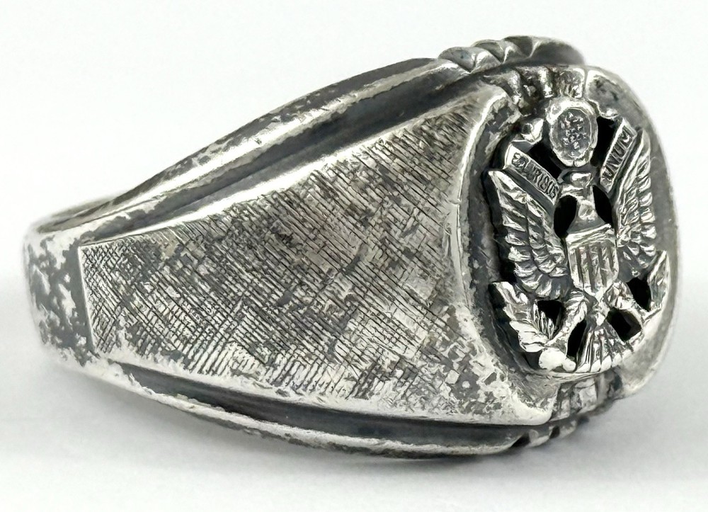 WWII Sterling Silver DEE BEE US ARMY Eagle SIGNET RING 12.3 Grams SZ 9.75