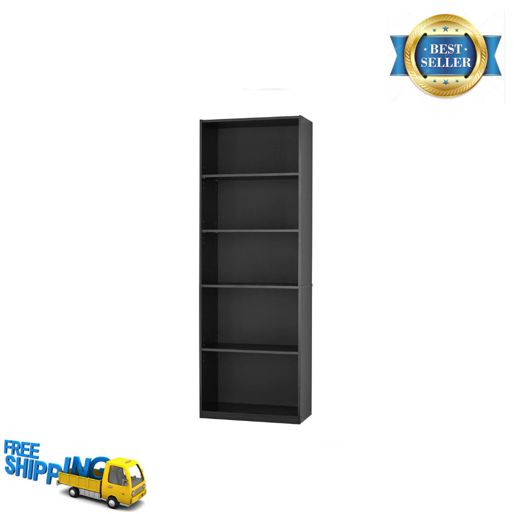Mainstays 5-Shelf Bookcase Adjustable Shelves Storage Unit True Black Oak 71 in.