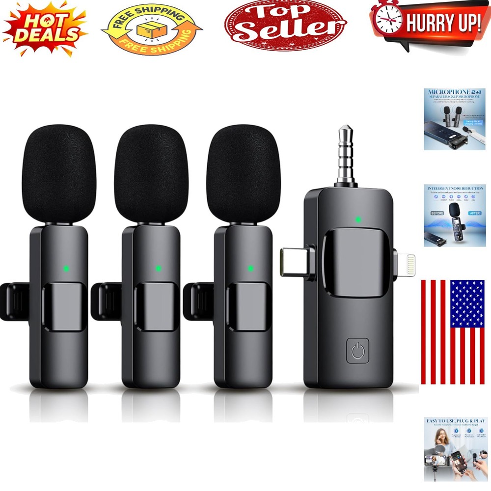 2024 3-in-1 Wireless Lavalier Microphone Kit for iPhone & Android