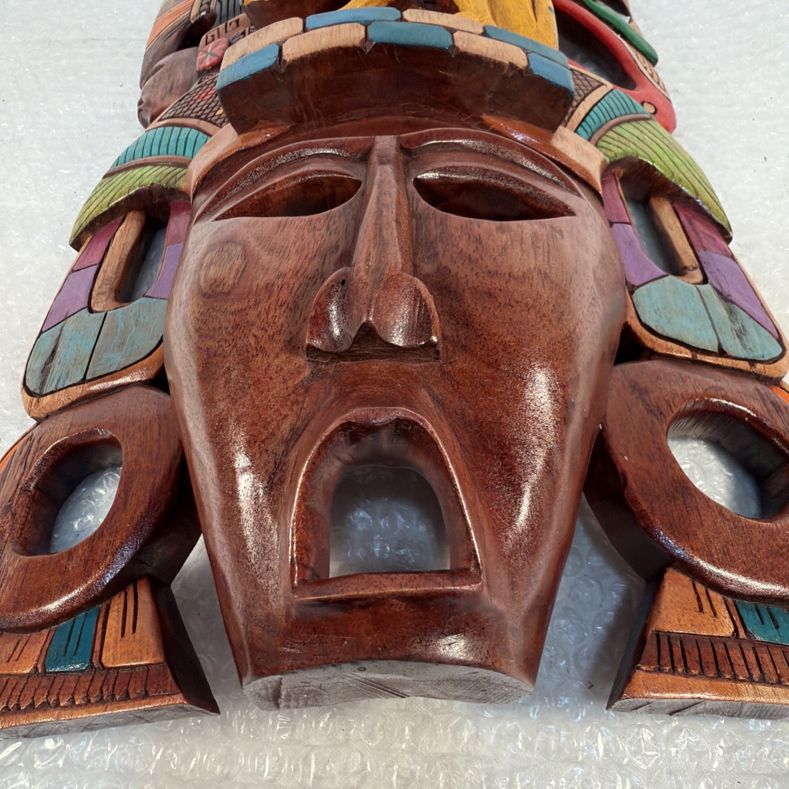 Hand-Carved Wooden Mayan Mask From Mexico