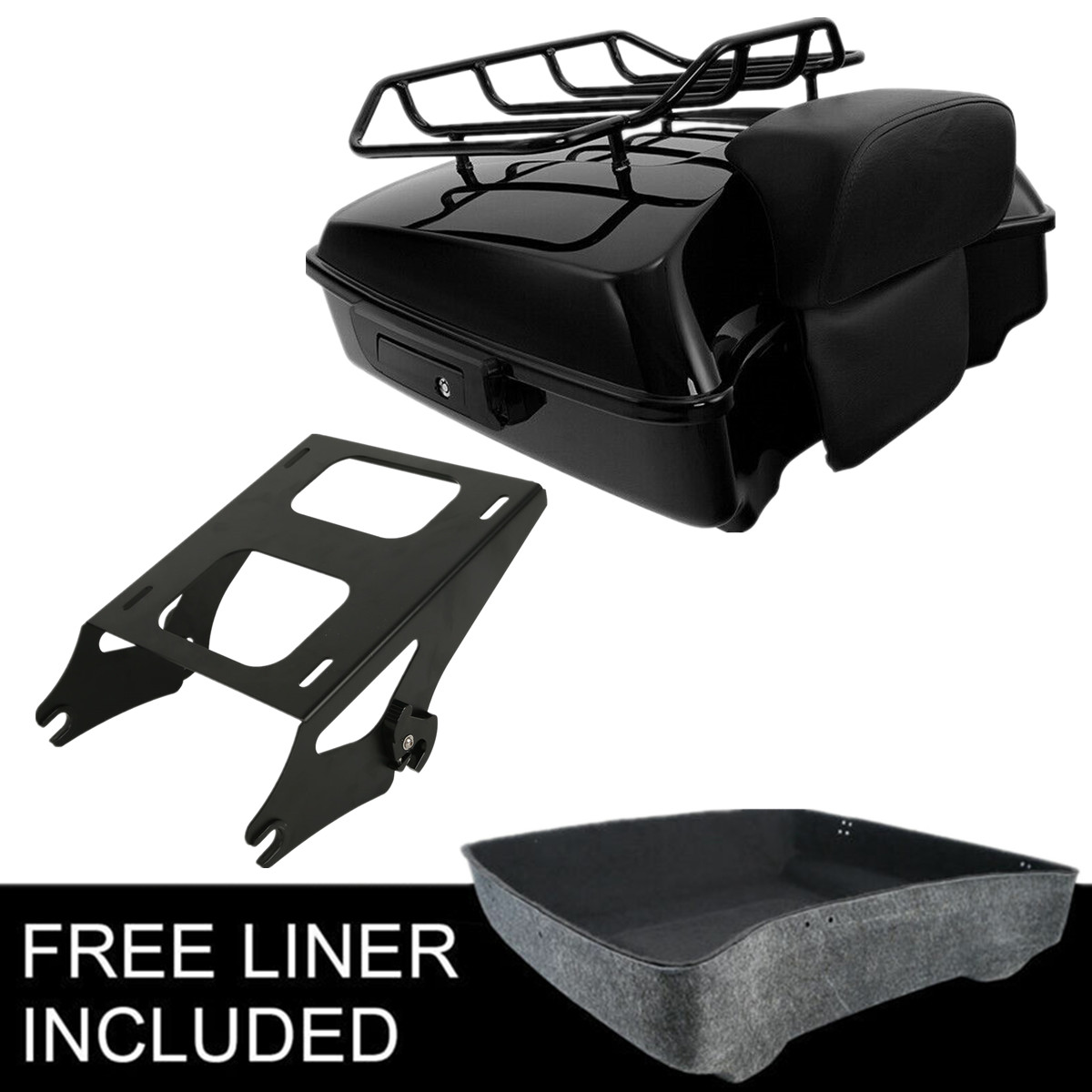 Chopped Pack Trunk W/ Backrest Rack Fit For Harley Touring Road Glide 14-25 US