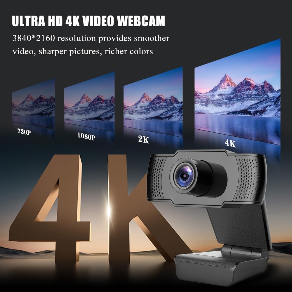 4K Webcam for PC Desktop Laptop USB Auto Focusing Web Camera with Microphone