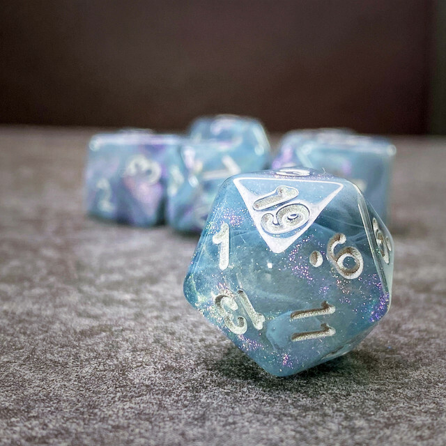 Sage's Shards -Grey/Transparent Glitter Polyhedral Dice Set DnD Dungeons Dragons
