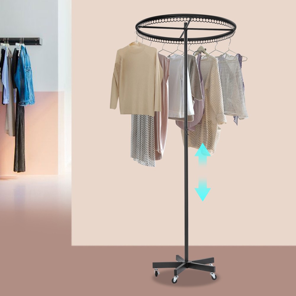 360° Rollable Round Stand Ring Stand Clothes Rack Height Adjustable 66lbs Load