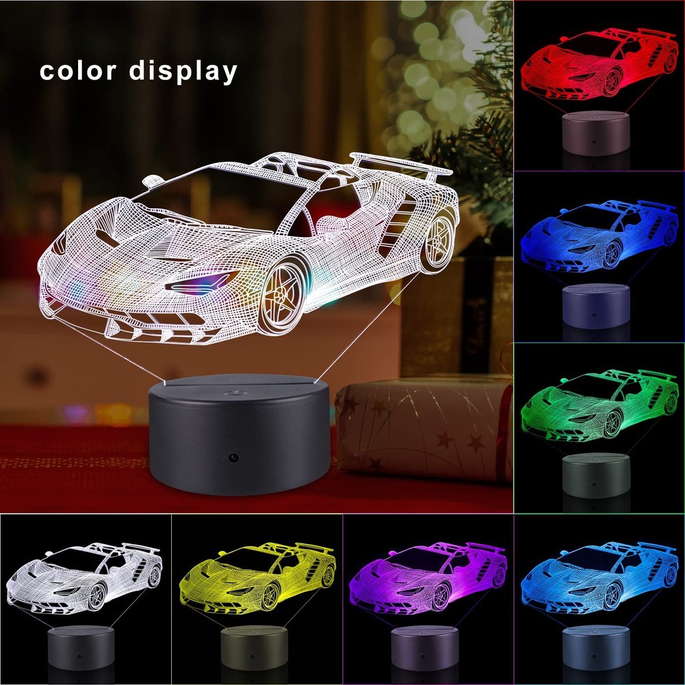 Race Car Lamp 7 Color Changing Night Light Touch Remote Control Timer