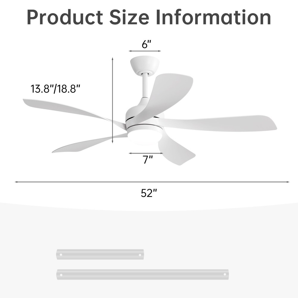 52inch White,Ceiling Fan,3-Color LED,Memory Function,6 Adjustable Speeds,Remote.