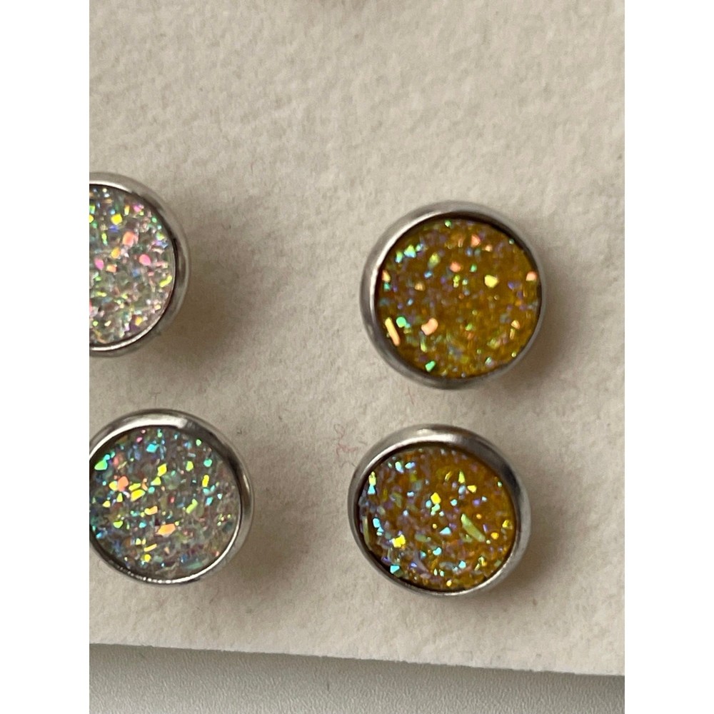 Glittery Studs 5 Pairs Round Earrings Multicolor