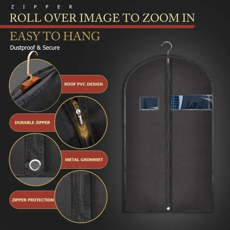 Set of 5 Garment Bag Suit Bag for Storage and Travel 40 Inch Washable Suit Cover
