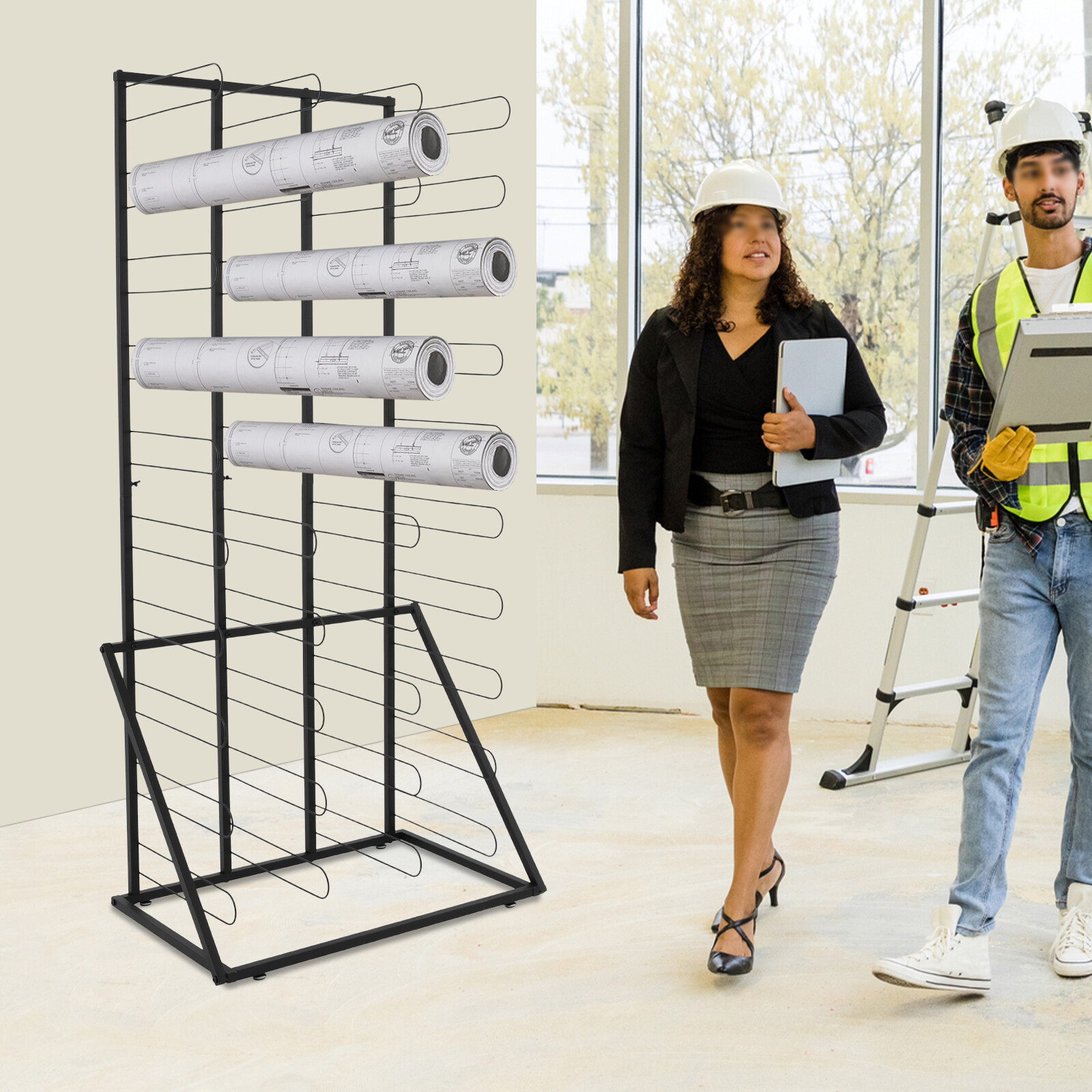 Vinyl Roll Storage Rack, Durable Floor Organizer with 40 Shelves