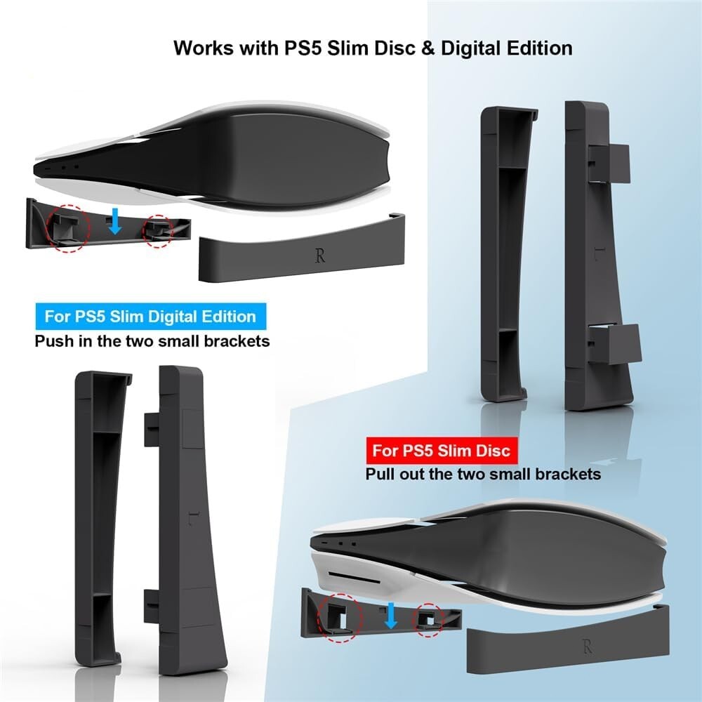 Horizontal Mount for PS5 Slim Disc/Digital Console Base Stand Holder Black