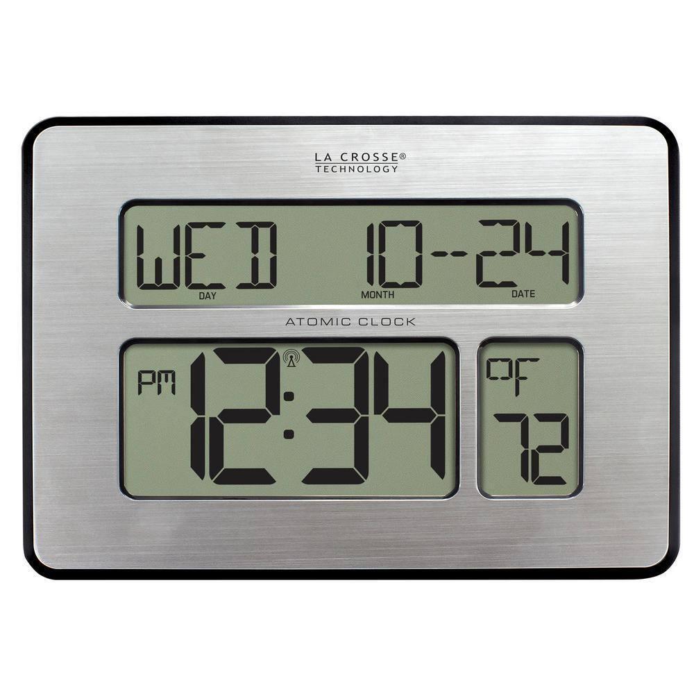 Digital Clock Atomic Extra Large Digit Easy to Read Display Full Calendar Silver