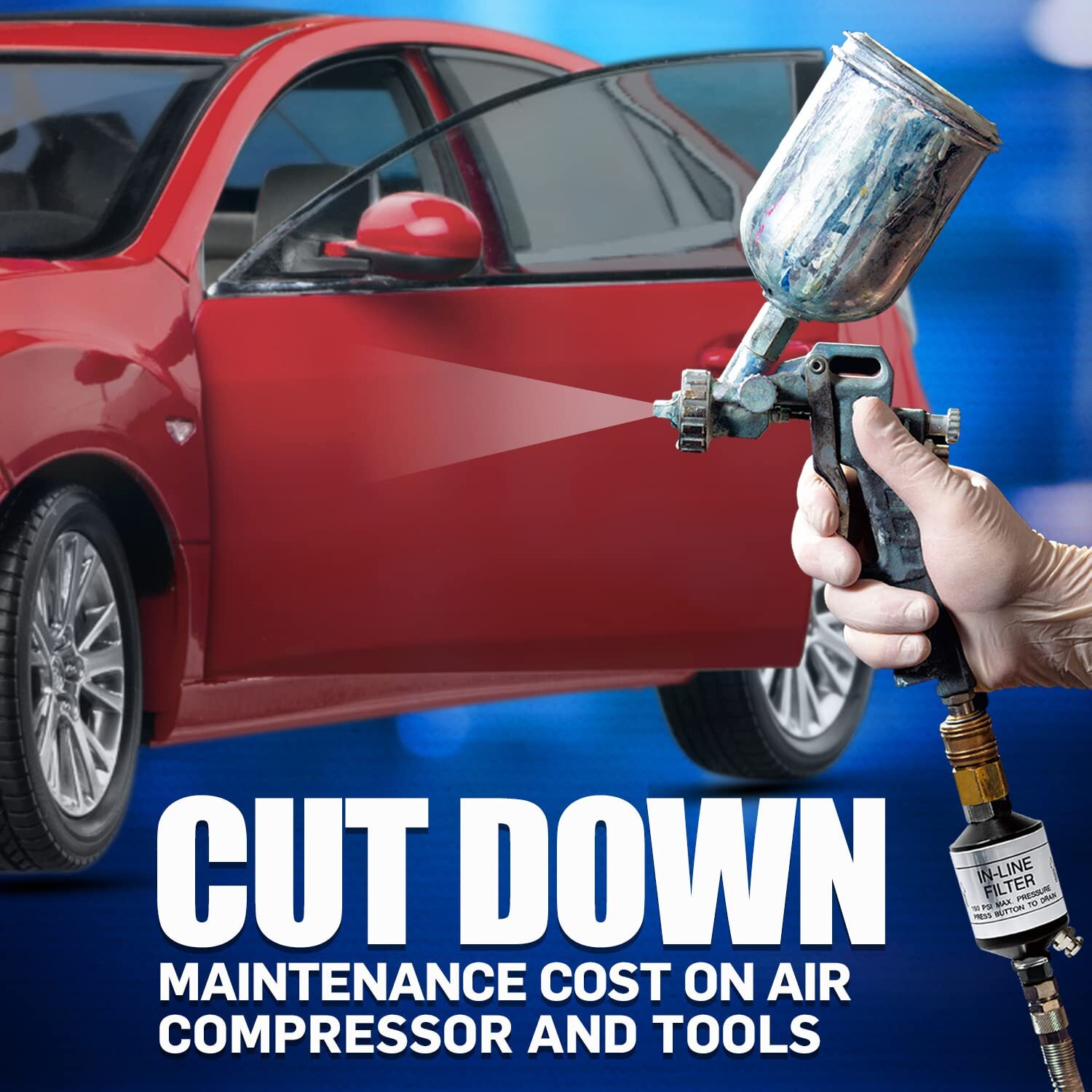 Air Compressor Water Separator, Produces Clean Dry Air, with Drain Valve. AI3...