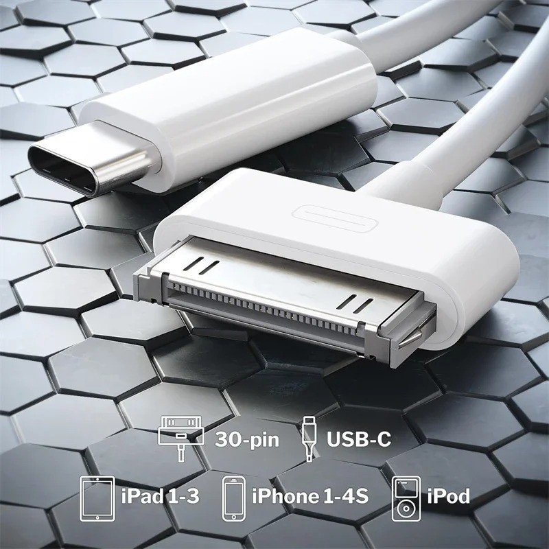 30-Pin To USB C Adapter Charging Data Sync Cable for IPhone 4 4S 3GS IPad 3 2