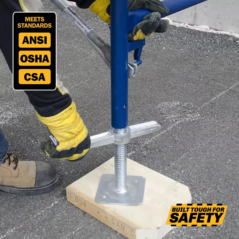 24 in Galvanized Adjustable Scaffold Leveling Jacks w/ Base Plate Wing Nut