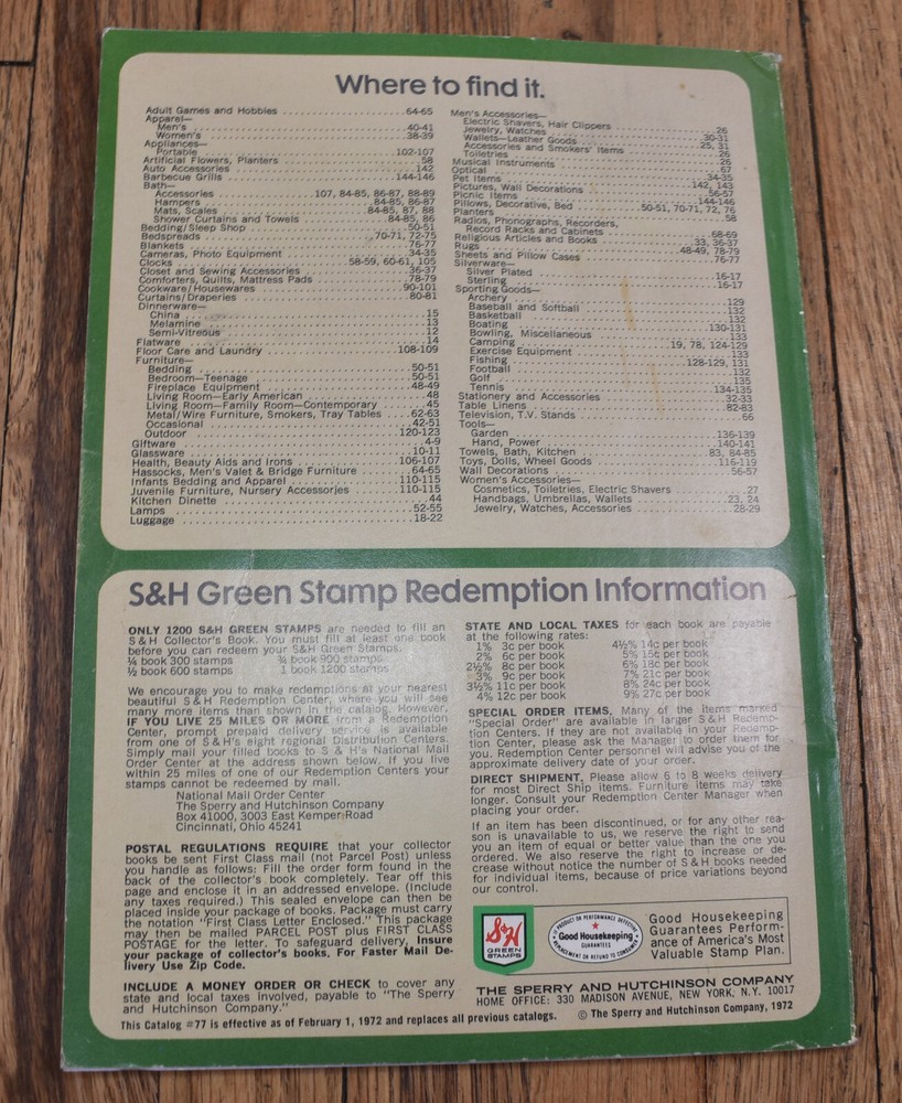 Vintage 1972 S&H Green Stamp Ideabook '72 Redemption Catalog Book