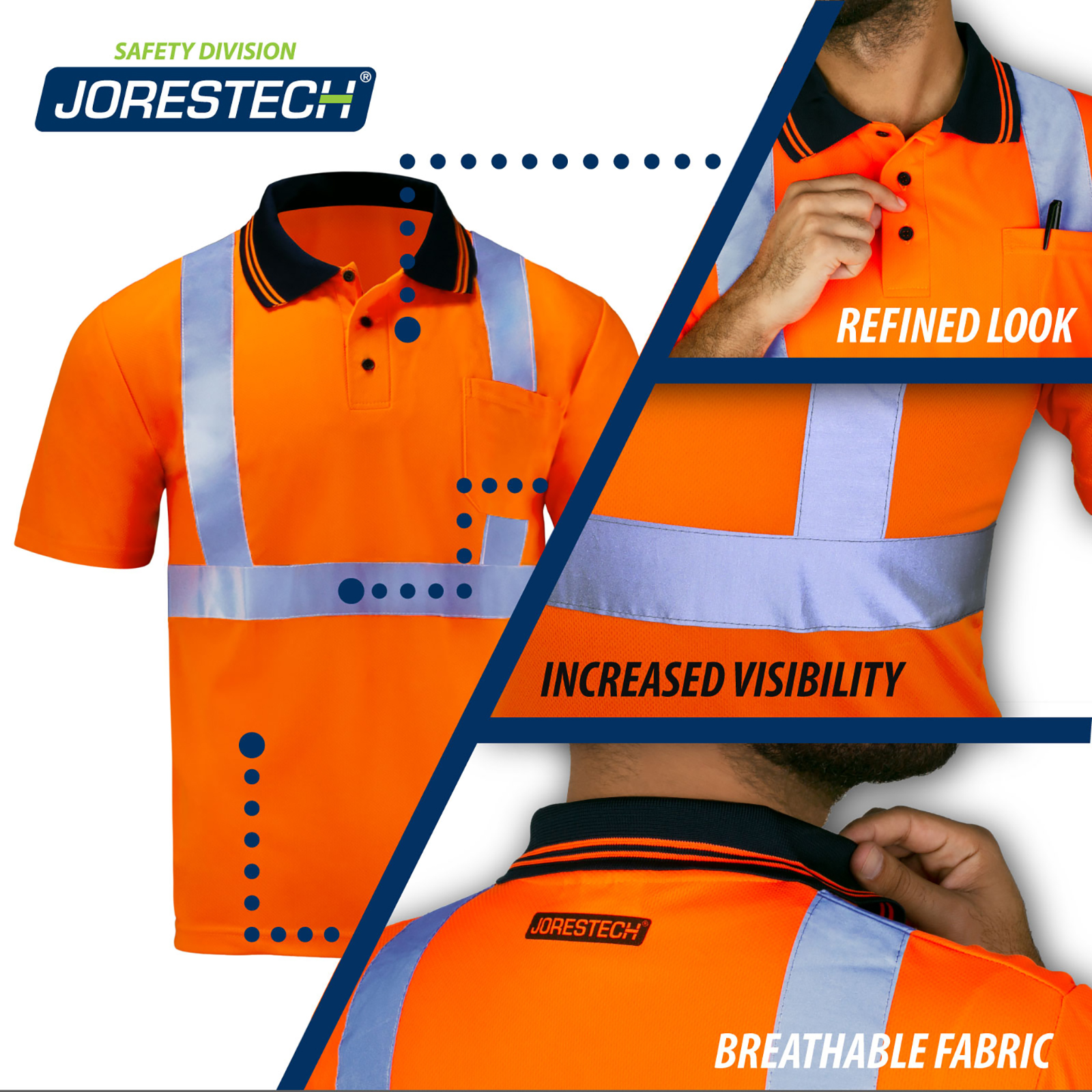 5 Pack Hi-Vis Orange Safety Workwear Polo Shirts Reflective Tape