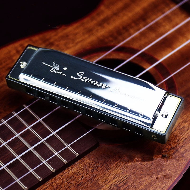 SWAN 10 Holes Key # C Blues Harmonica with Case