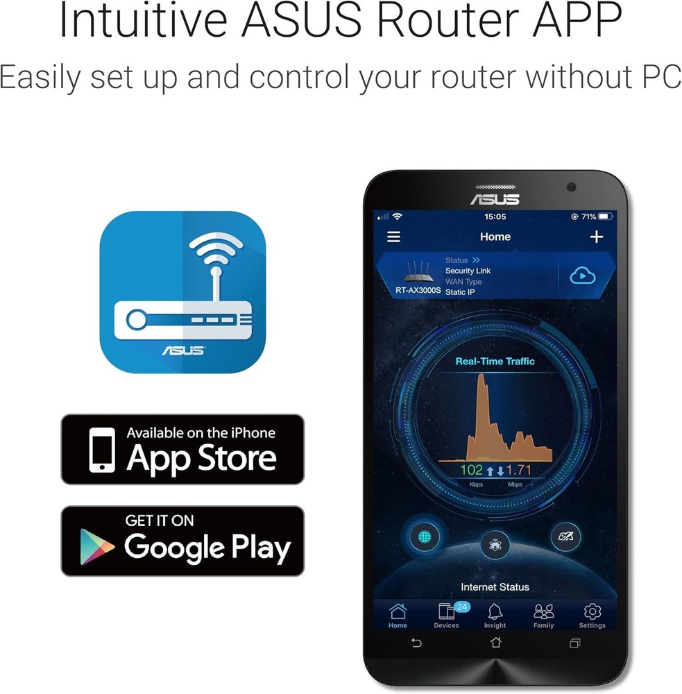 Extendable WiFi 6 Router with AiMesh Compatibility