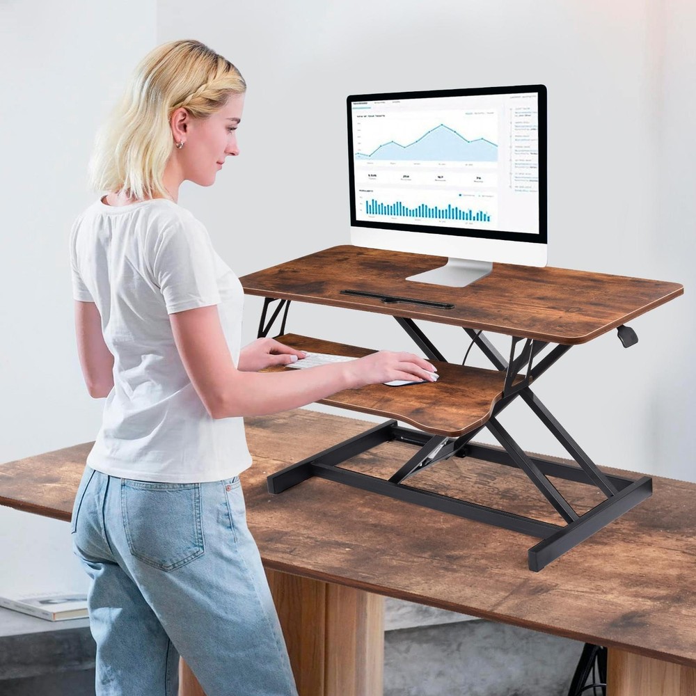 37" Rustic Home Office Desk Riser Adjustable Standing Desk Converter