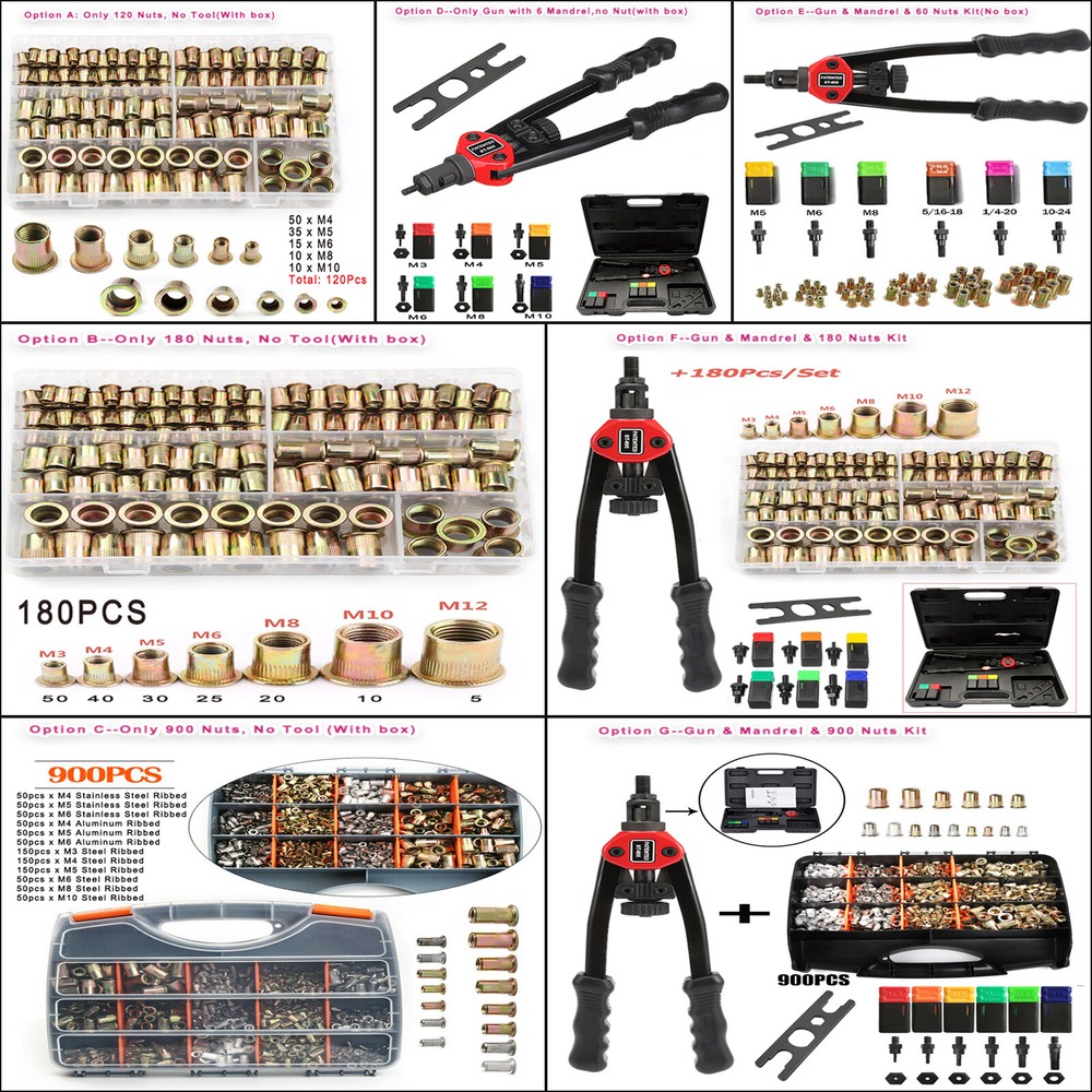 Rivet Gun Kit Rivnut Thread Setting Tool Nut Setter NutSert Metric SAE Riveting