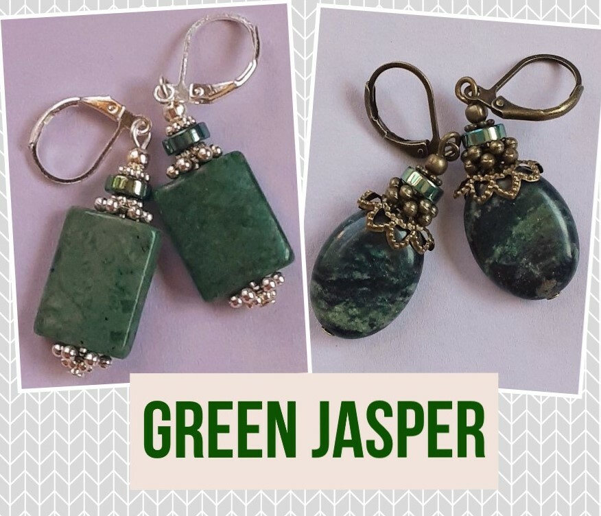 GREEN JASPER & Hematite Leverback handcrafted CHOOSE