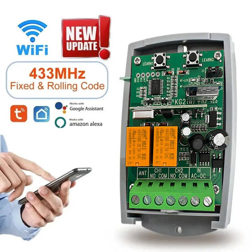Tuya Wifi Smart Gate Remote Control Switch Garage Door Receiver 2CH Relay Module
