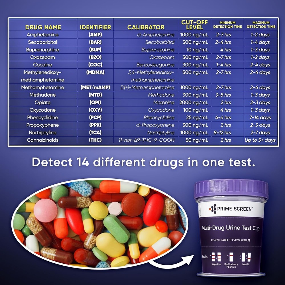 [5 pack] Prime Screen 14 Panel Urine Drug Test Cup - Instant Testing Marijuana (