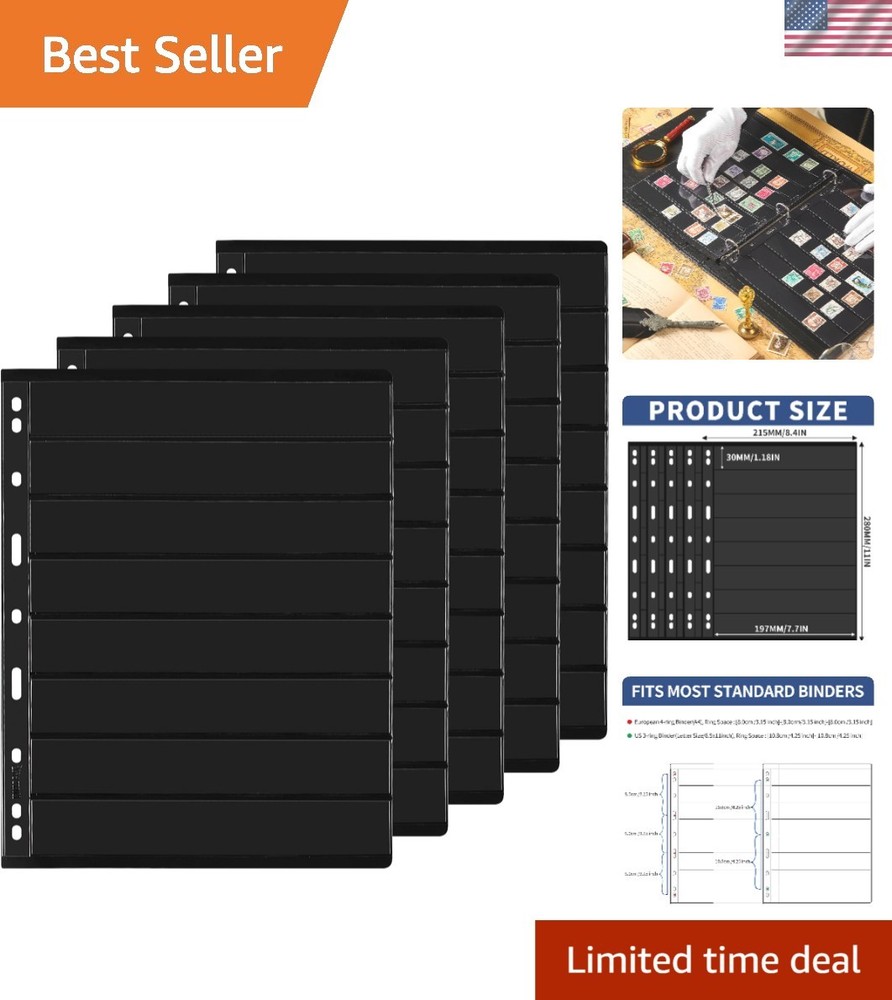 5  Stamp Collection Pages - 8 Pockets (7.7x1.18in), Eco-Friendly Design
