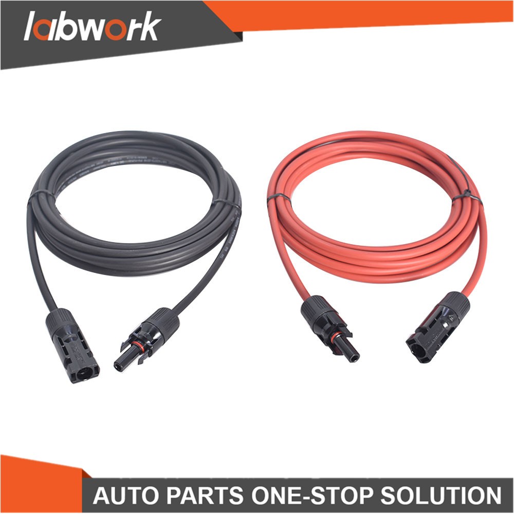 Labwork Solar Panel Extension Cable Wire Connector 1 Pair 12AWG 15ft Black+Red