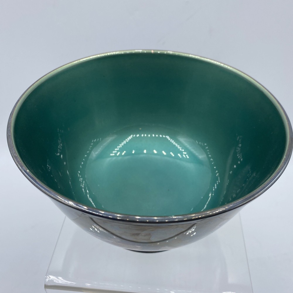 Towle Silversmiths Teal Green Enamel Footed Bowl Silverplated 5002 Vintage 5.75"