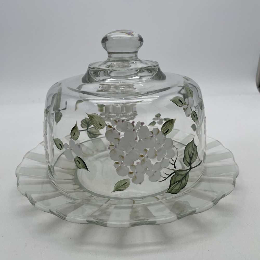 Vintage Hydrangea Cake Plate with Lid