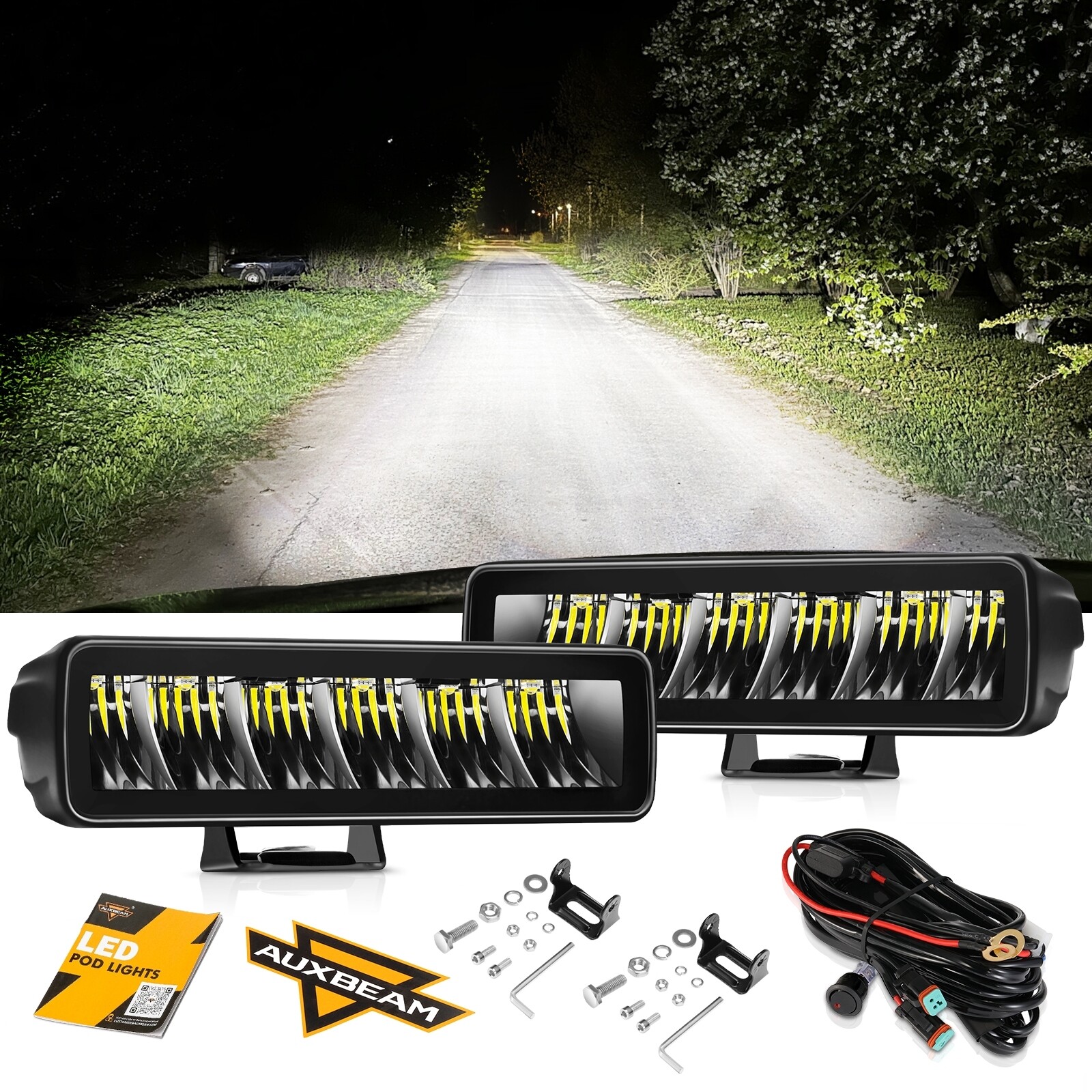 Auxbeam 6.3"inch LED Work Light Bar Driving Fog Pods Offroad Lamp Truck ATV UTV
