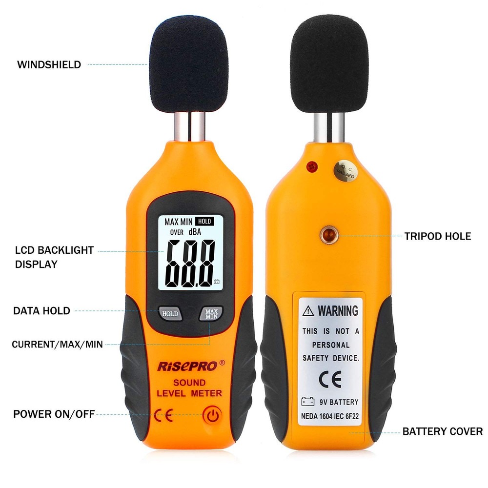 Decibel Meter, RISEPRO® Digital Sound Level Meter 30 – 130 dB Small, Black