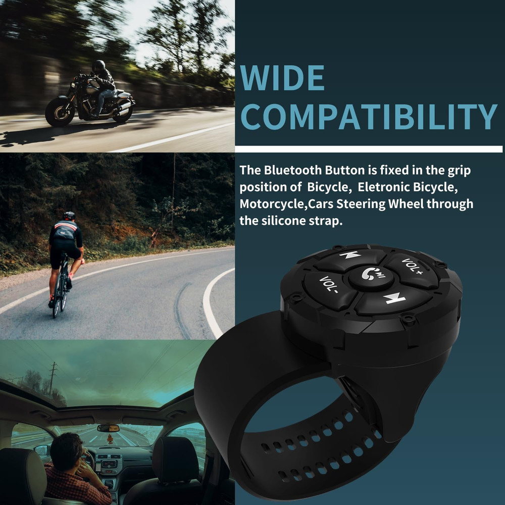 Bluetooth Media Button Remote,Waterproof Wireless Music Controller for Car Bike