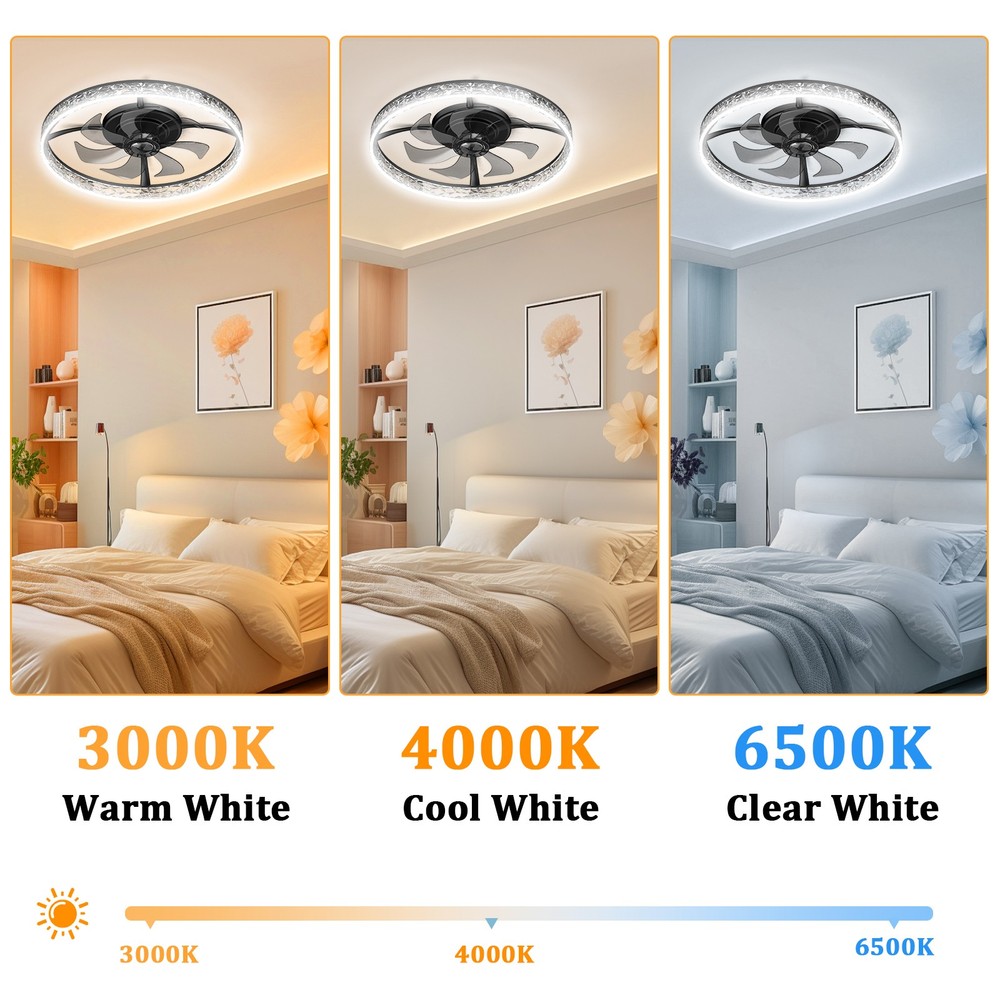 20" Modern Fan Lights Flush Mount LED Ceiling Light kit With Remote APP Control