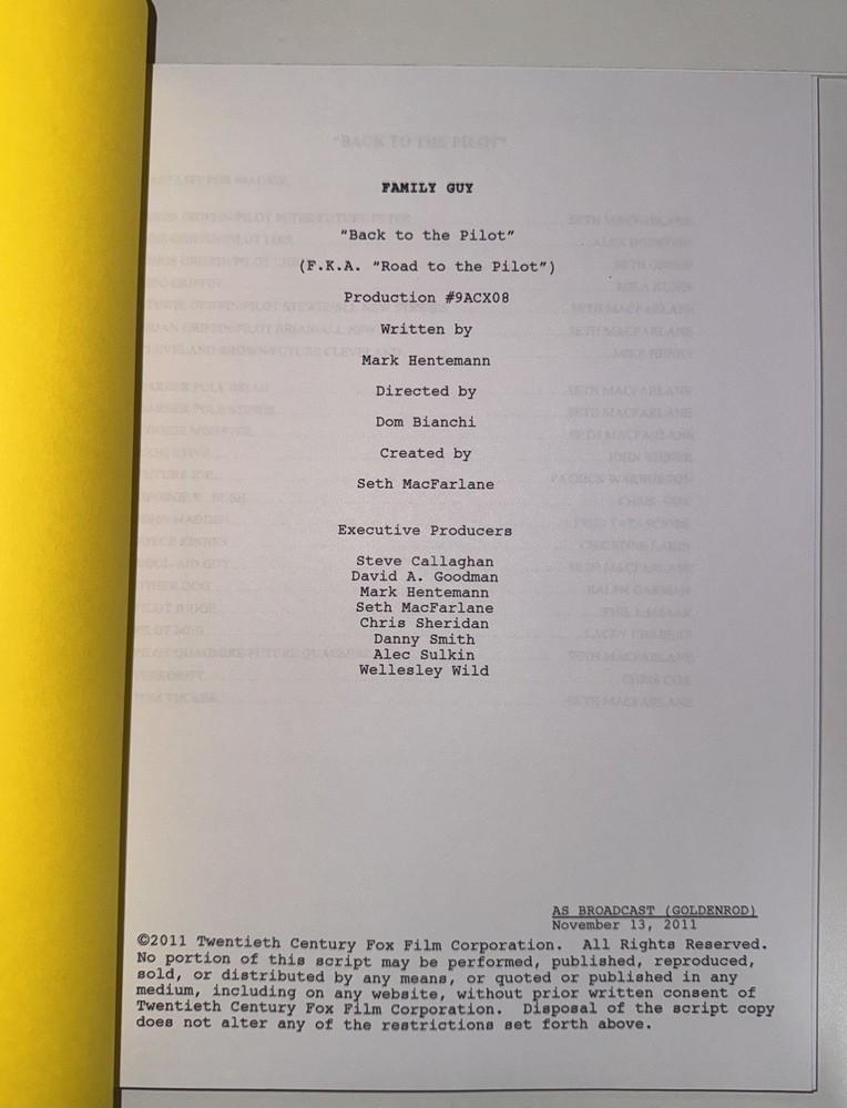 Family Guy Script “Back to the Pilot” - Seth MacFarlane