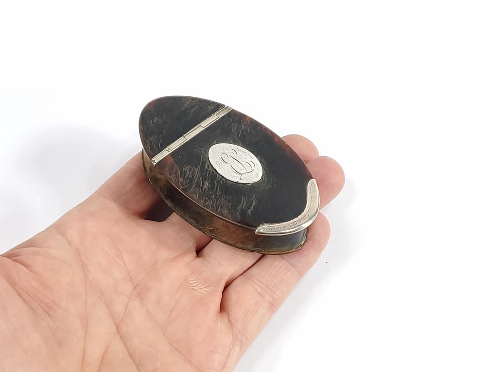 Antique 19th c. Sterling Silver & Shell Snuff Box