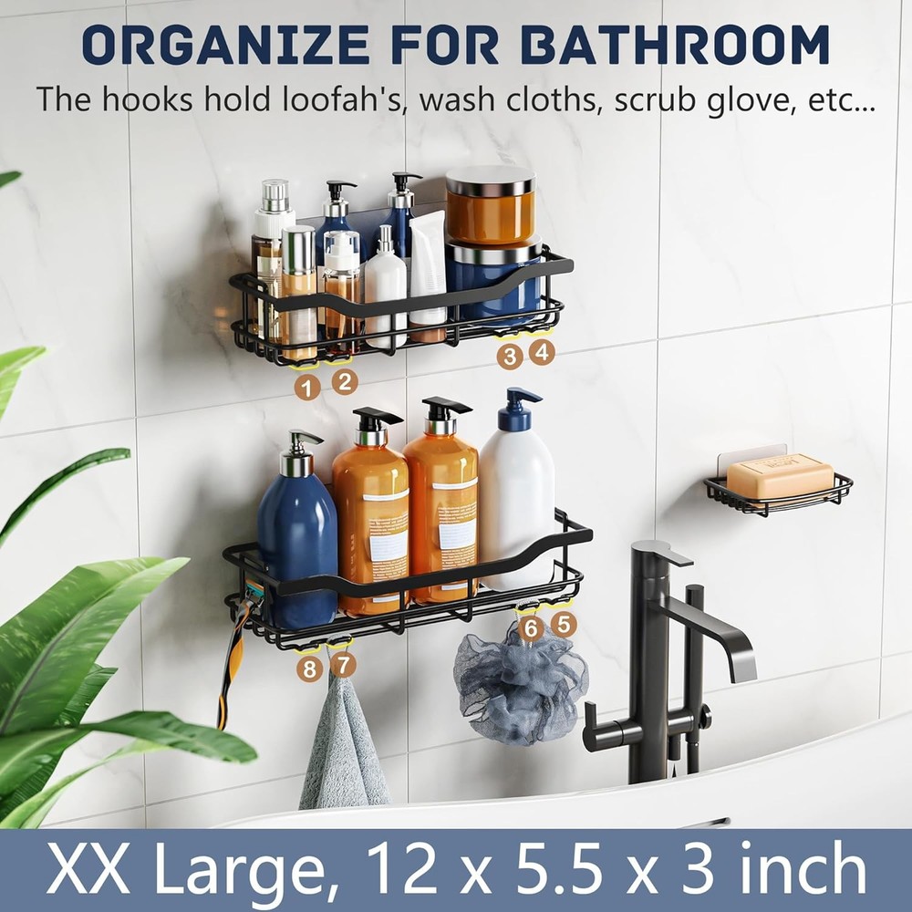 3-Pack Shower Caddy W/ Soap Holder Adhesive Rustproof No-drill Strudy Loading