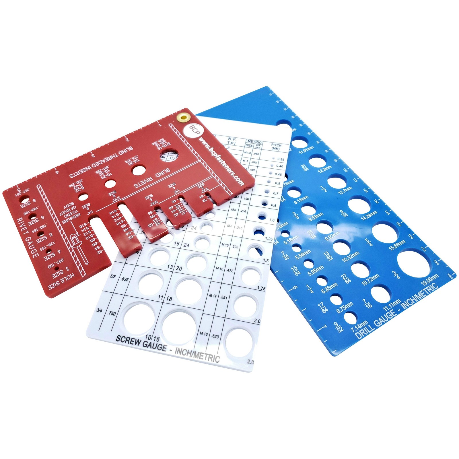 Rivet, Drill Bit, & Screw Thread Combo Fastener Gauge | Metric And SAE | (BCP674