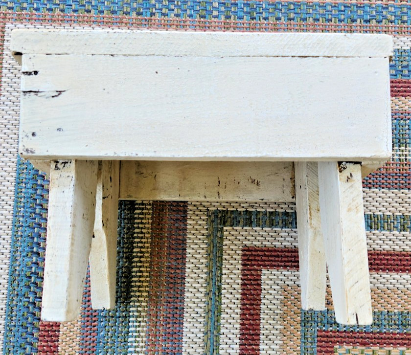 Primitive Handmade Wood Stool White Chalk Paint Step/Foot Stool Riser