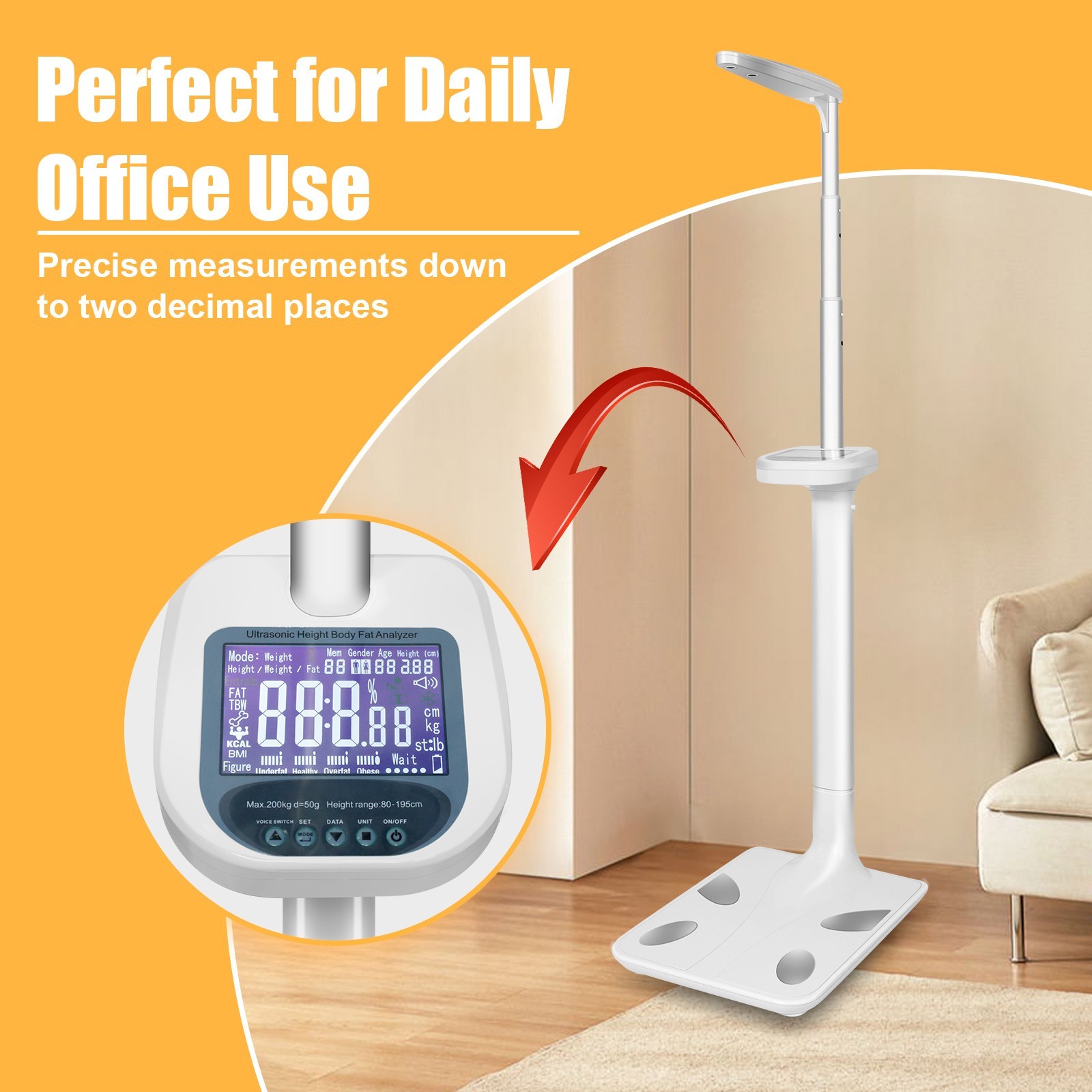 440 lb Ultrasonic Height and Weight Scale w/ LCD BMI Digital Physician Scale NEW