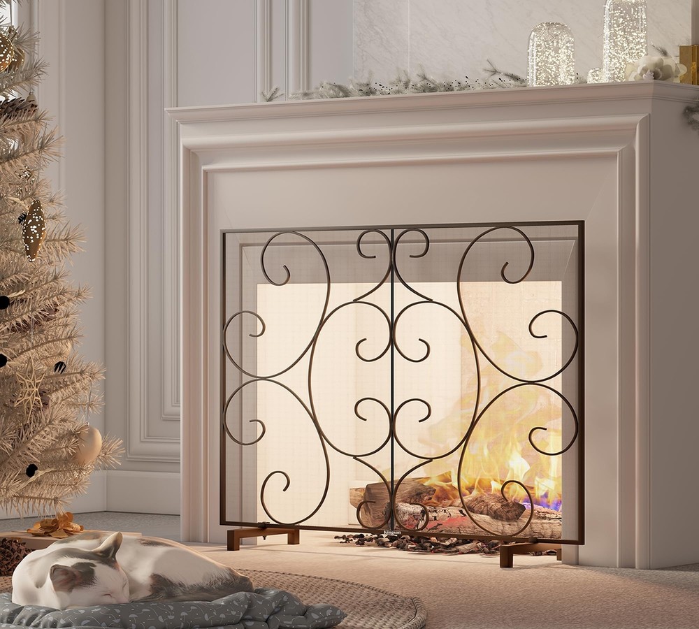 Kingson Single Panel Decorative Flat Fireplace Screen Cover Handcrafted Durab...