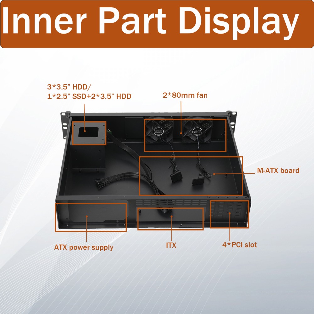 Server Case 2U Server Chassis with 3X3.5 HDDRack Mount PC Case for Network