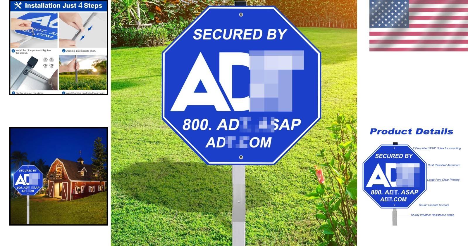 ADT Heavy-Duty Aluminum Security Yard Sign with Stake, Weather Resistant