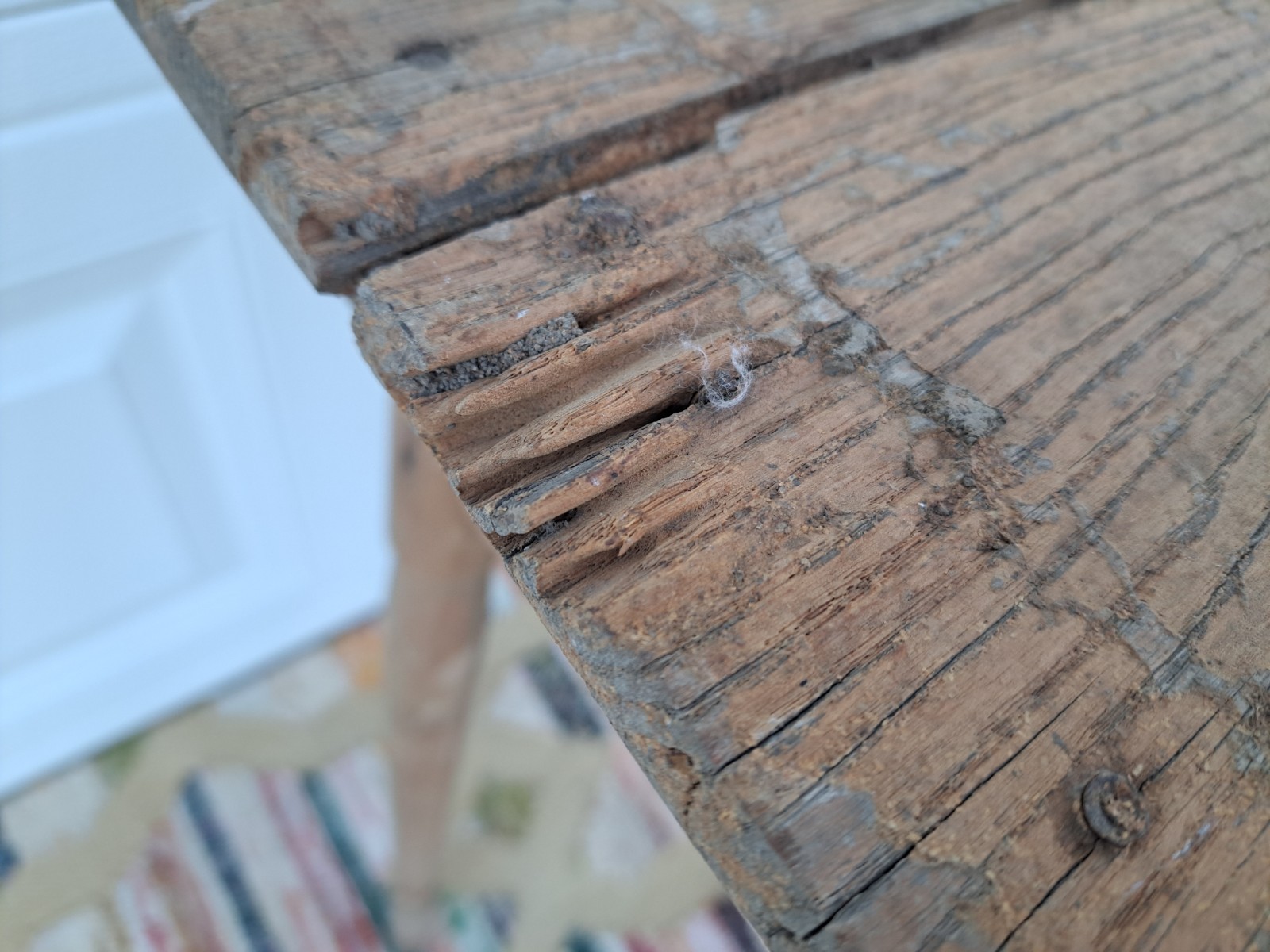 Antique Oak Folding Table No. 1 Primitive Distressed Needs Work