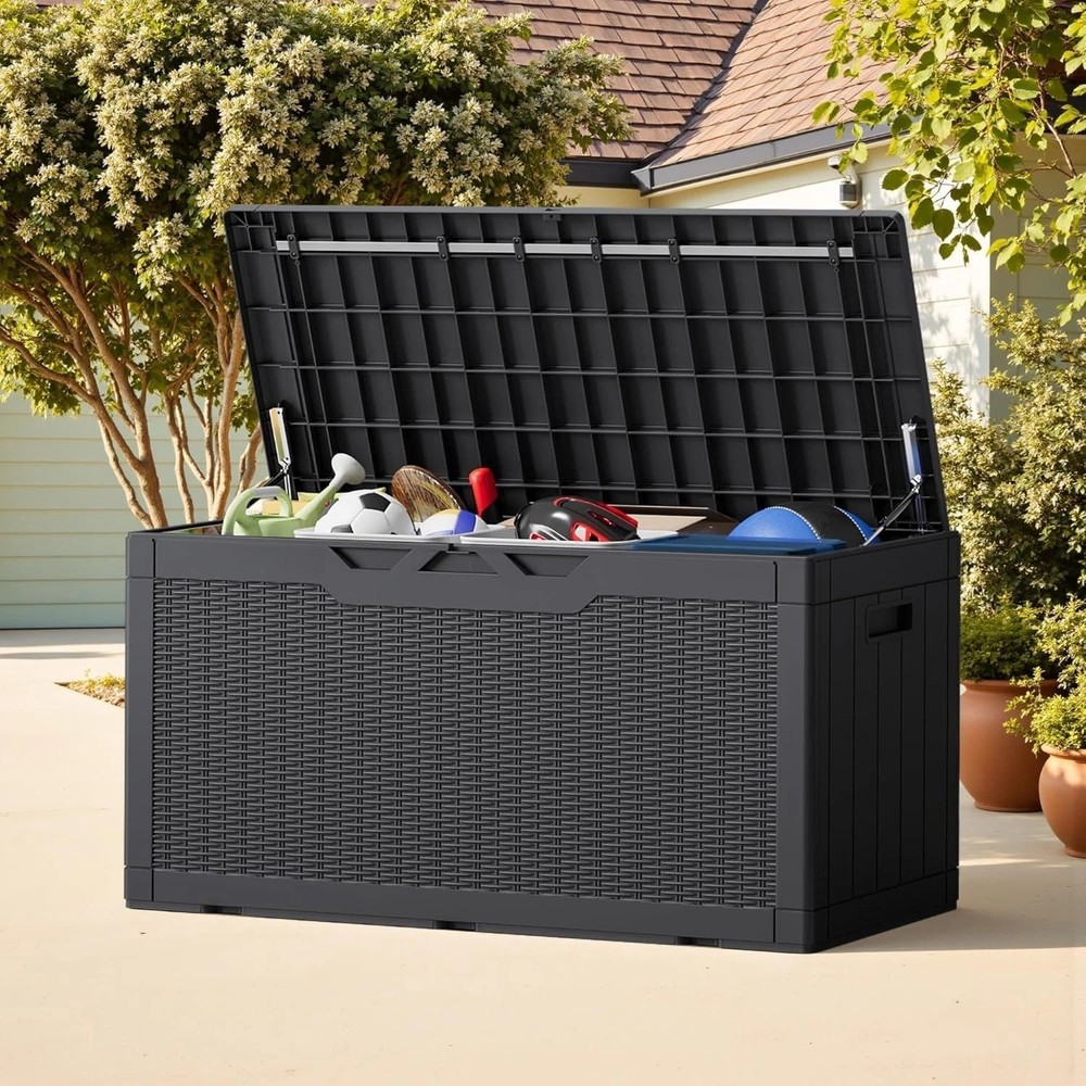 Versatile 100 Gallon Storage Bin - Waterproof & Lockable, Fits Garden Tools