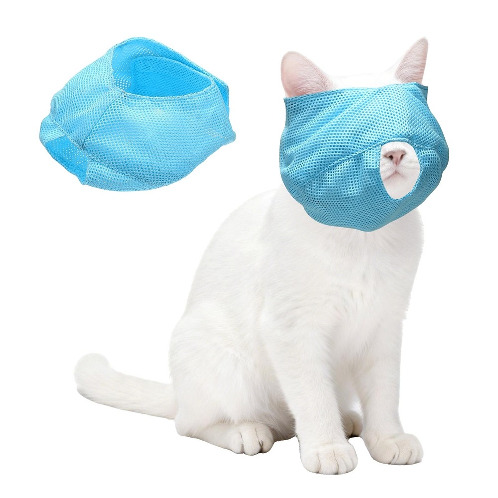 Cat Muzzle Breathable Mesh Muzzle Circumference 9-10 Inches Sky Blue
