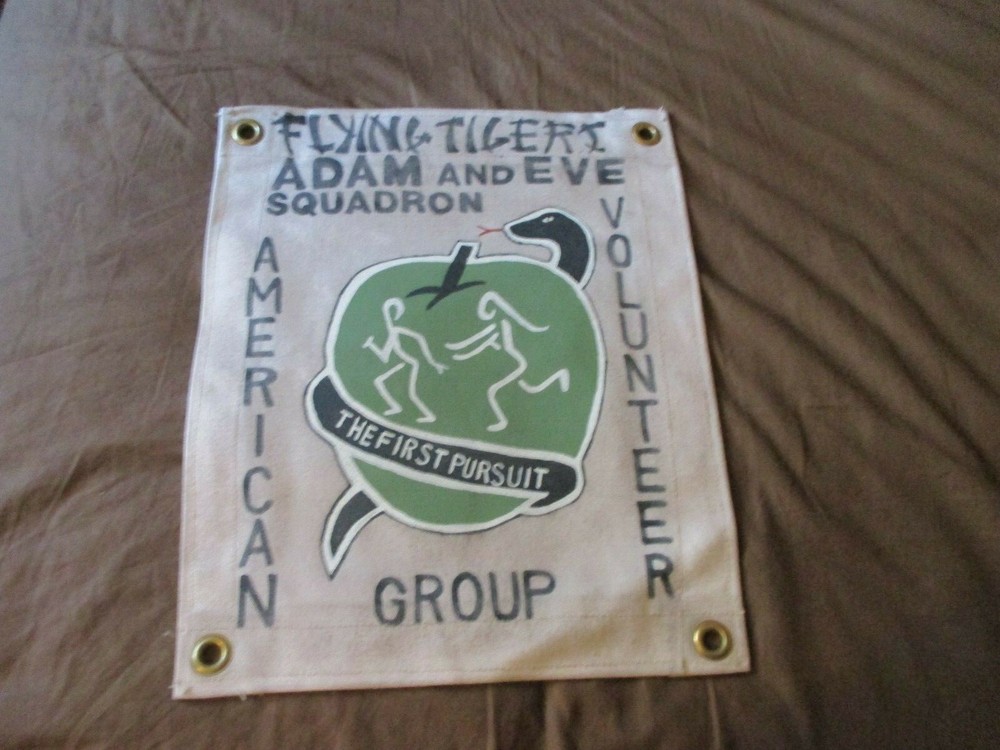 WWII FLYING TIGERS AVG 1 ST SQUADRON ADAM AND EVE  1941-42 BARRACK HQ    FLAG