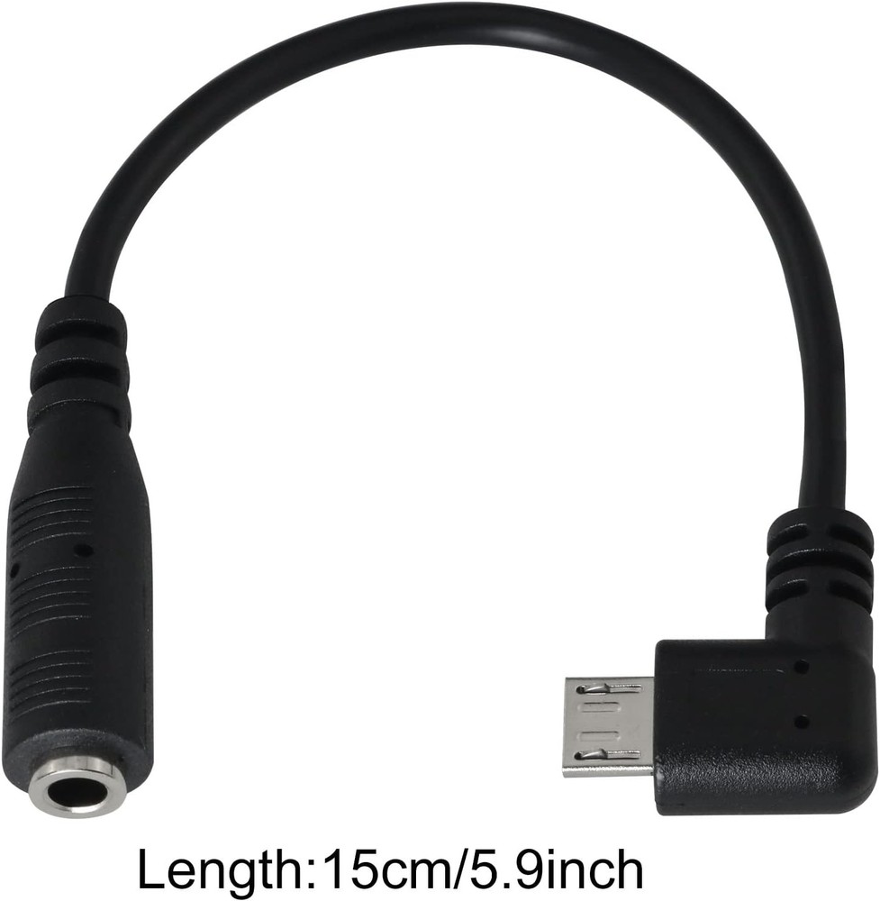 Micro USB to 3.5mm Jack Audio Adapter Cable Black Right Angled
